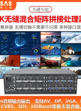 无缝矩阵切换器16进16出4/8/12/16拼接屏HDMI/DVI/VGA/AV混合插卡