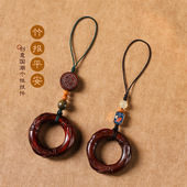 紫檀木精雕竹节环扣个性 防摔汽车钥匙扣挂件男手工编制国潮古风坠