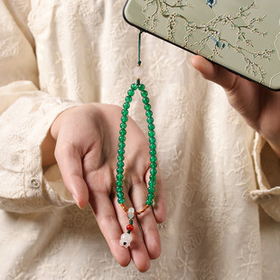 中国风高级感手机挂绳绿玛瑙女款手腕防丢小众轻奢串珠挂饰高端链