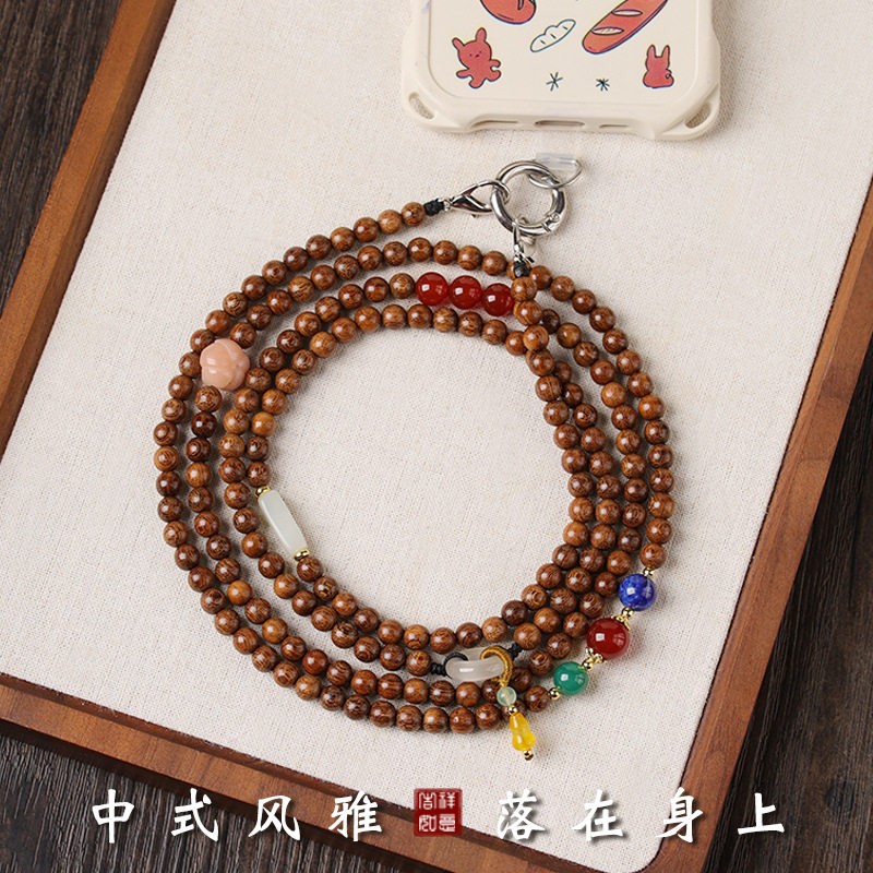 檀香佛珠斜跨手机挂绳