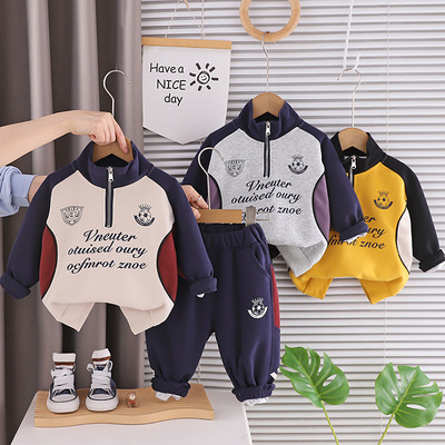 2026新春男童春装2026新款运动拼接卫衣时尚儿童两件套潮流春秋装