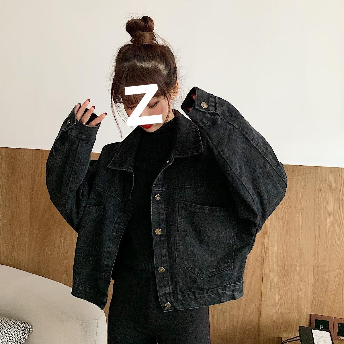 黑色春秋季新款韩版宽松牛仔外套女 短款女士春秋百搭上衣ins