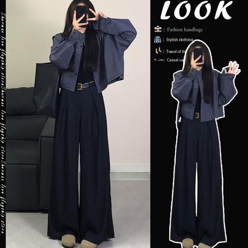 早秋御姐轻熟风套装女新款网红炸街短款外套阔腿休闲长裤两件