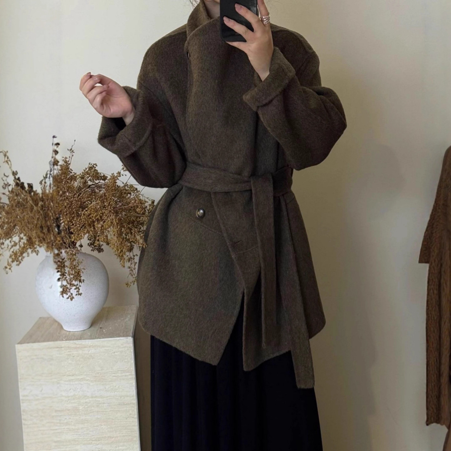双面羊毛大衣女加长款立领2025秋冬新款加厚系带羊绒韩版毛呢外套