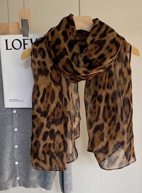 美式复古辣妹风豹纹围巾女高级感长条丝巾纱巾薄款纯欲风领巾围脖