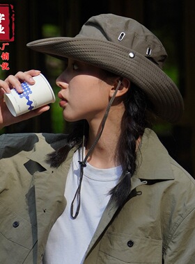 2024新款大帽檐登山帽子女夏户外遮阳防晒太阳帽西部牛仔渔夫帽男