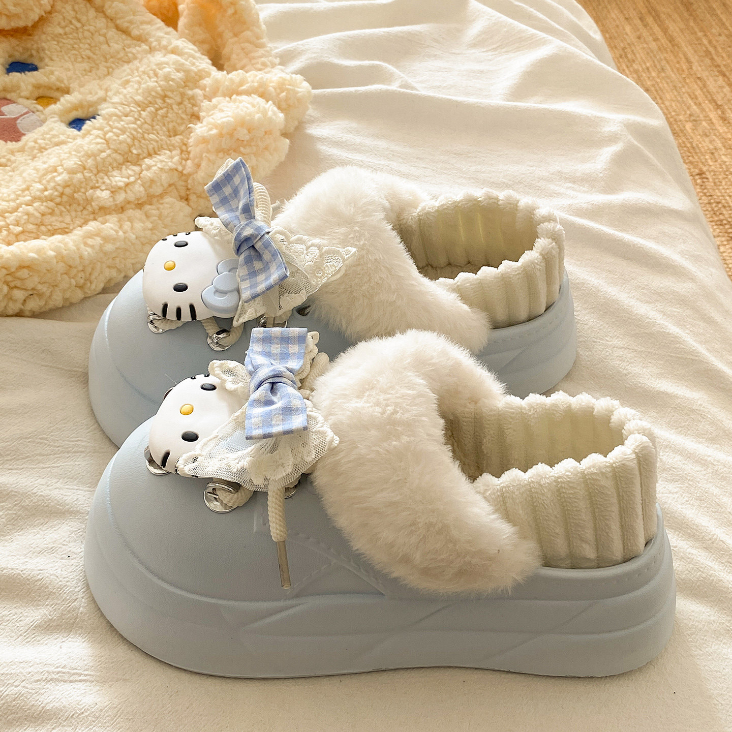 厚底包跟棉拖鞋女款冬季防滑学生外穿加绒保暖可爱蝴蝶结猫咪棉鞋,居家布艺,居家棉拖/棉鞋,淘宝优惠券,粉丝福利购,淘宝优惠卷