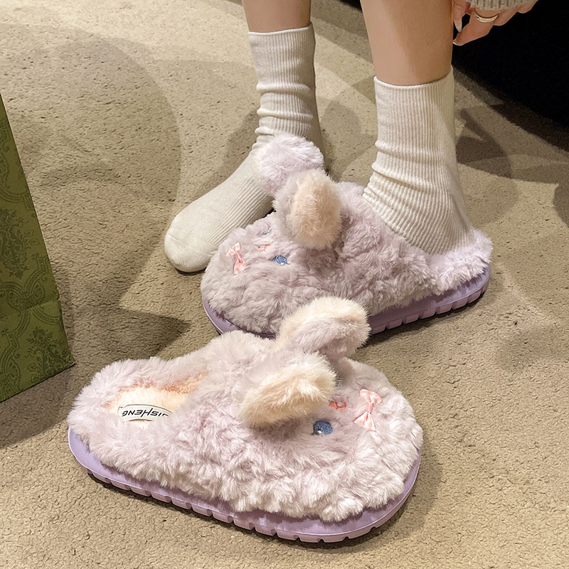 可爱卡通兔子毛绒棉拖鞋