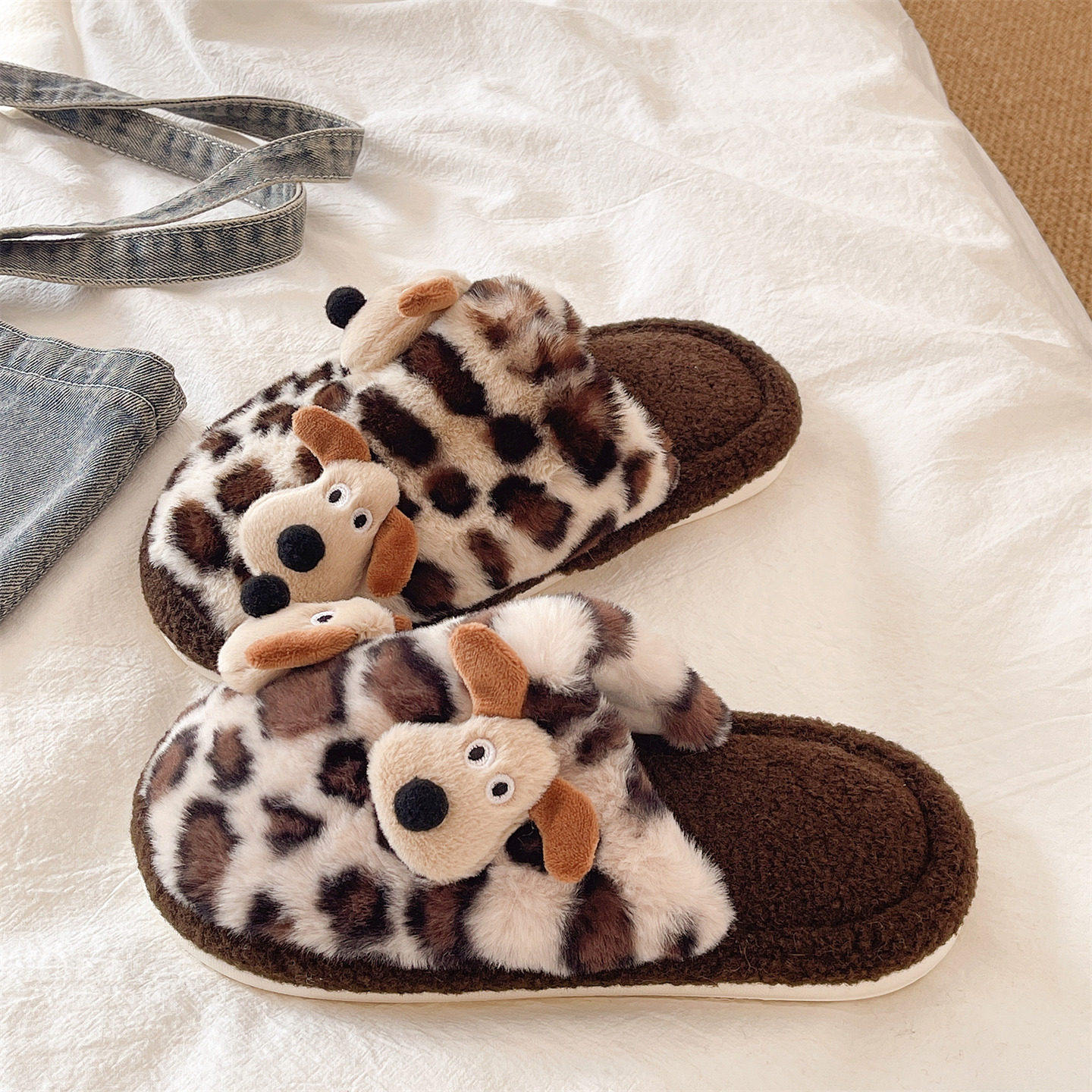 包头棉拖鞋女秋冬季室内居家防滑毛毛绒保暖可爱豹纹小狗毛毛拖鞋,居家布艺,居家棉拖/棉鞋,淘宝优惠券,粉丝福利购,淘宝优惠卷