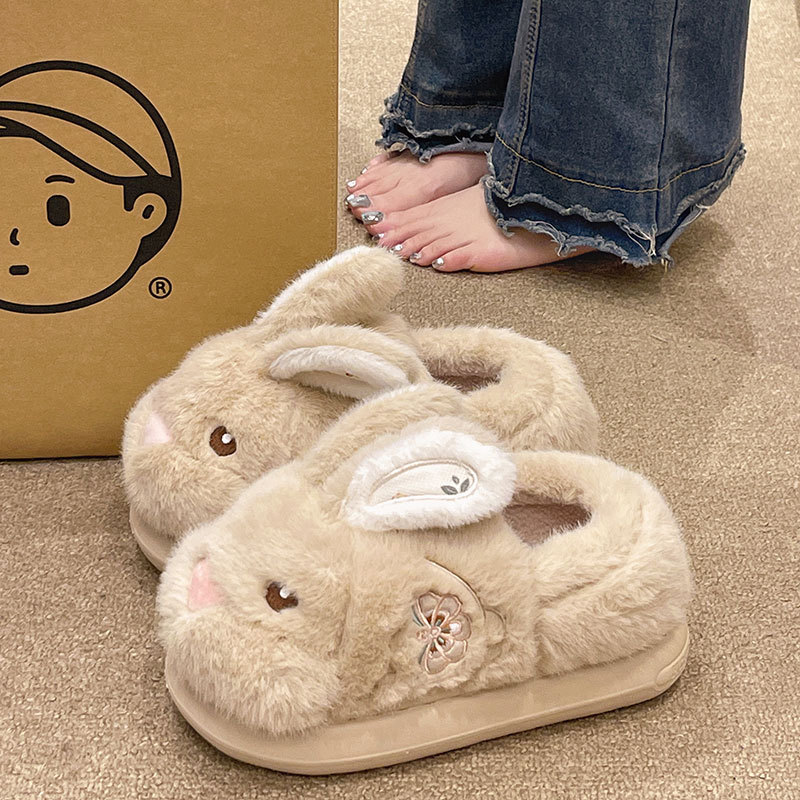 可爱少女心兔子厚底毛绒包跟棉鞋