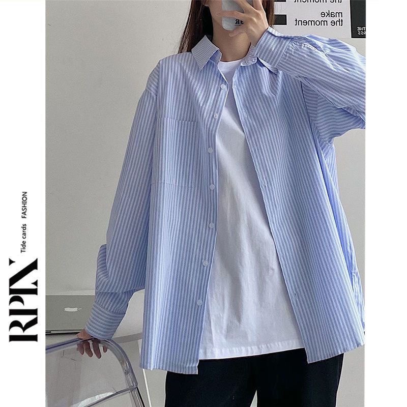 秋季复古条纹衬衫女设计感小众学生韩版新款宽松显瘦休闲百搭衬衣
