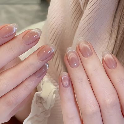 手工美甲中长穿戴甲2025新年款高级感微笑猫眼高质量裸色绝美甲片