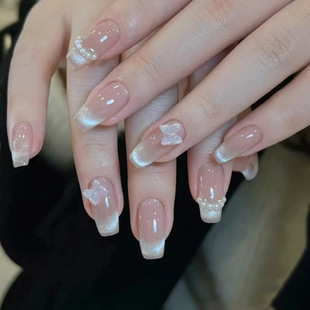 【庄生梦蝶】高品质纯手工美甲穿戴甲成品贴片晶石猫眼显白中长款