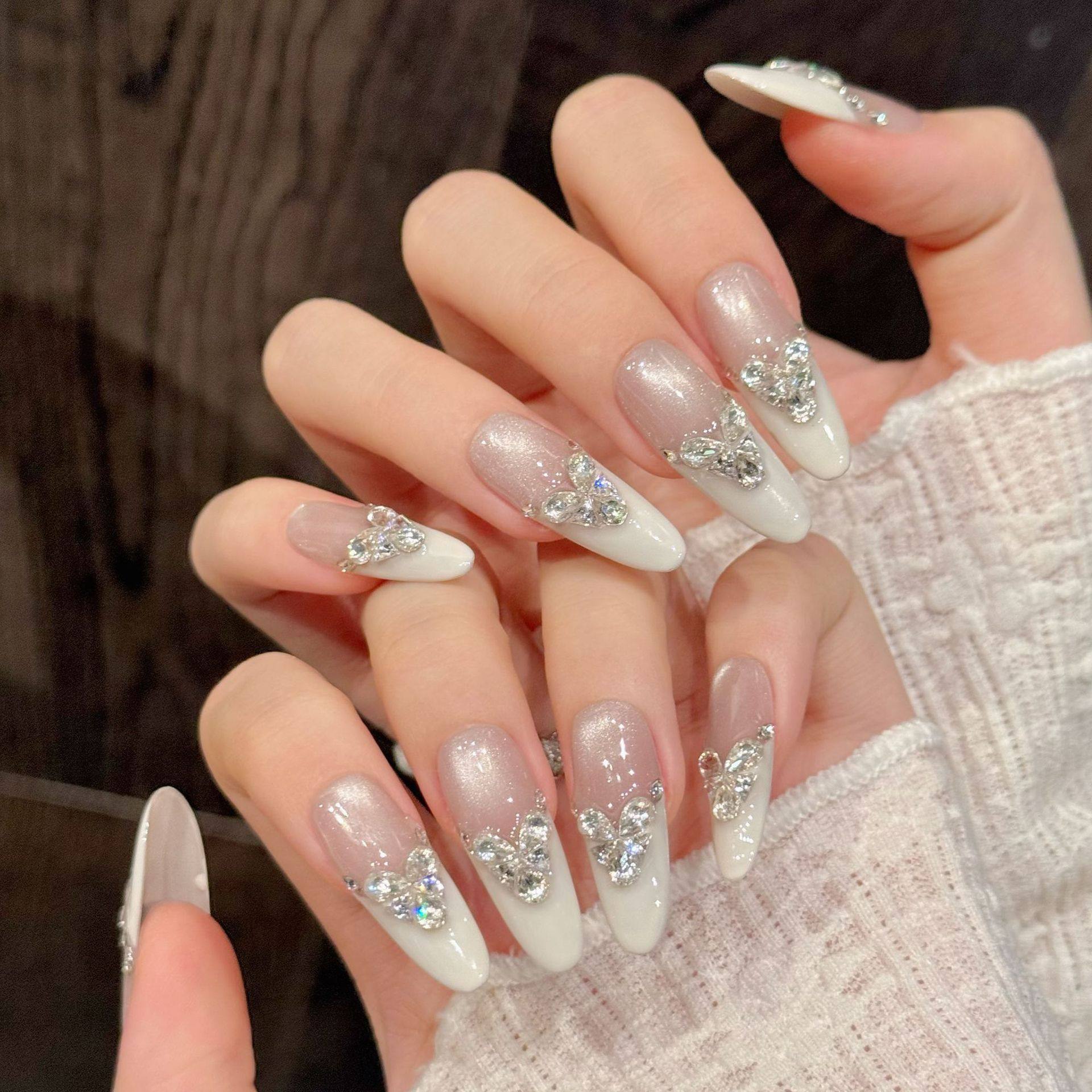 手工穿戴甲【心语心愿】冰透猫眼爱心拼钻美甲中长款高级显白新款,彩妆/香水/美妆工具,穿戴甲/甲片,淘宝优惠券,粉丝福利购,淘宝优惠卷