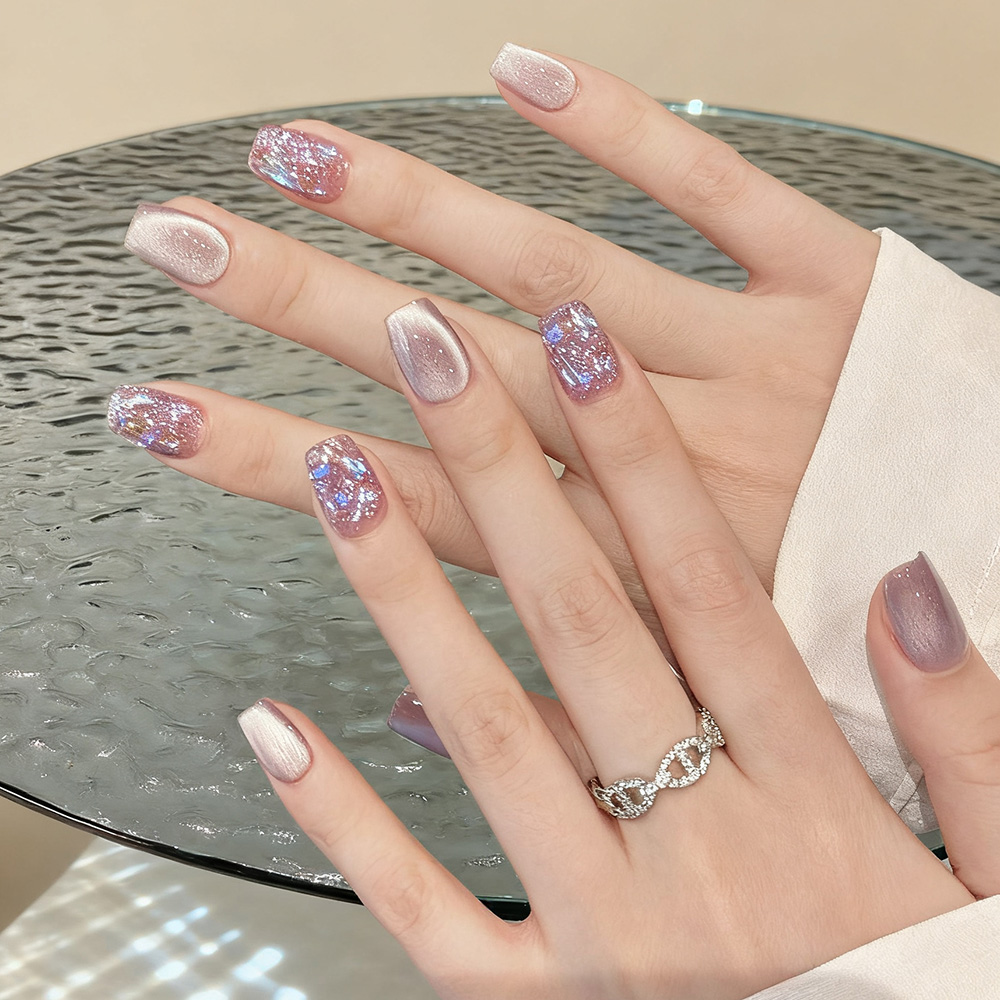 【紫蓝莓星】手工紫色冰沙猫眼极光碎钻显白成品美甲可拆卸假指甲