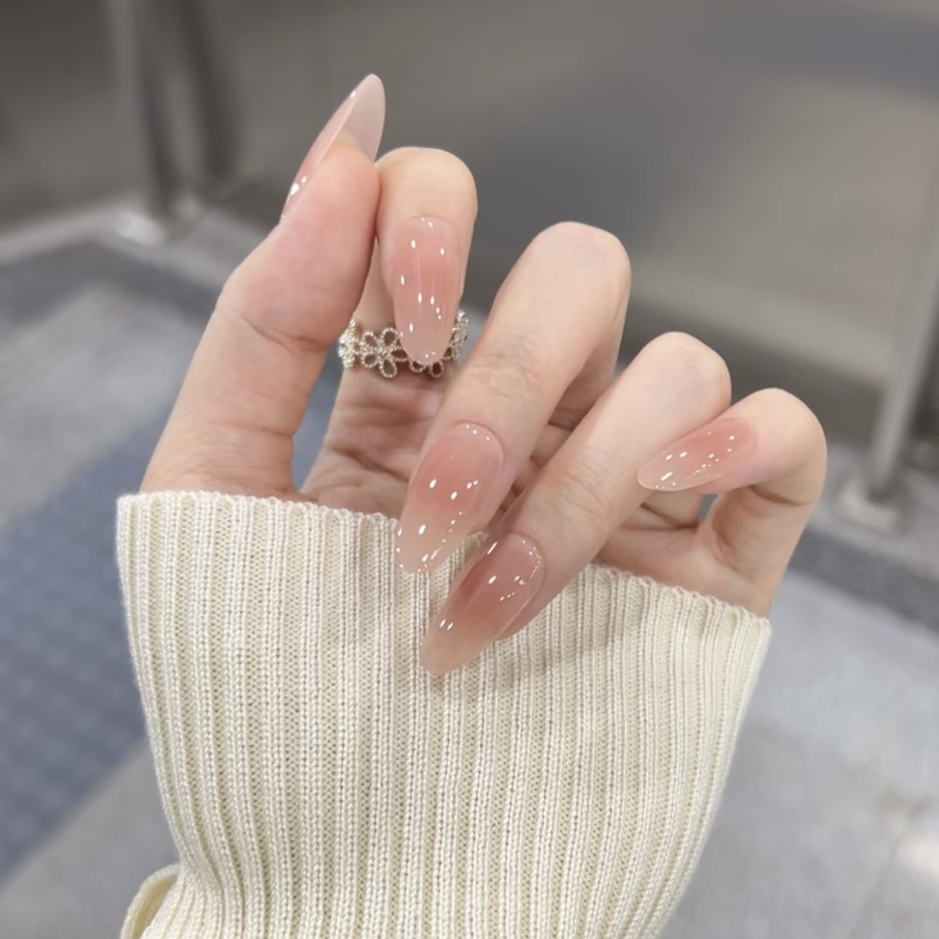 穿戴甲中长款手工裸色冰透嬛嬛美甲高质量2025新款高级感指甲贴片