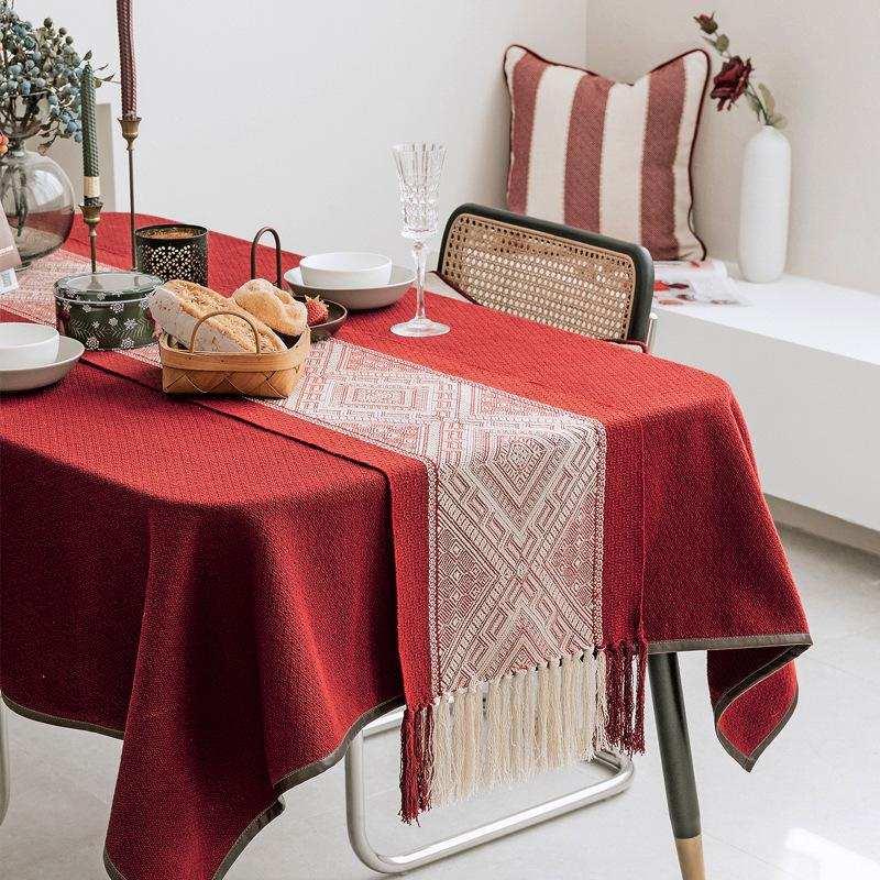 餐桌台布桌布红色中式新年盖布美式布方形家用喜庆礼品装饰桌旗垫