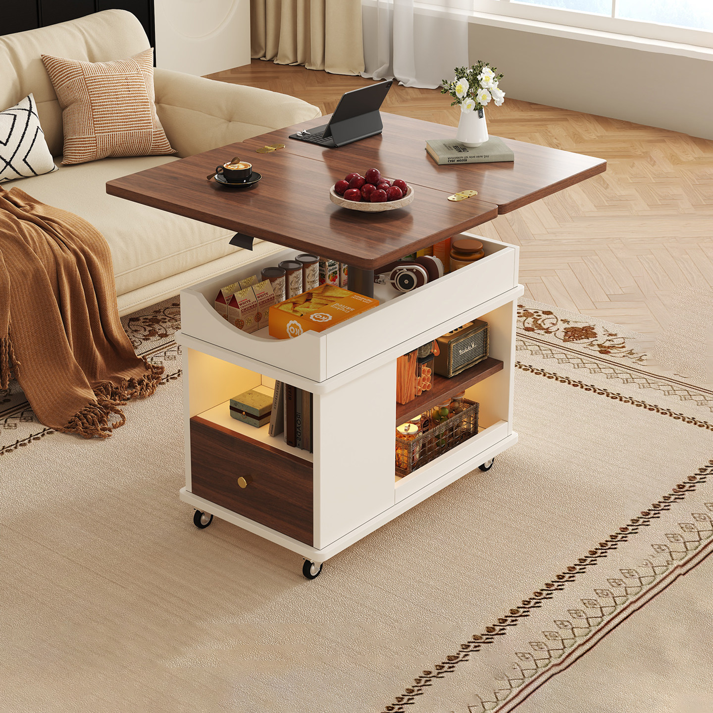 实木可移动茶几可升降沙发边几客厅家用小推车茶桌茶台可折叠边柜