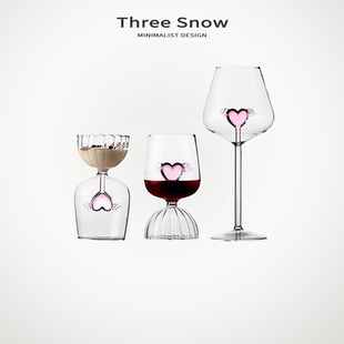 THREE 爱心酒具红酒杯香槟杯套装玻璃高脚杯敬酒杯高级感结婚礼物