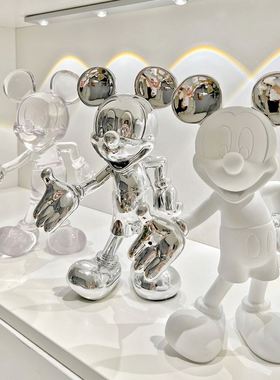 米奇摆件家居装饰品客厅可爱玄关手办米老鼠入户银色透明轻奢欢迎