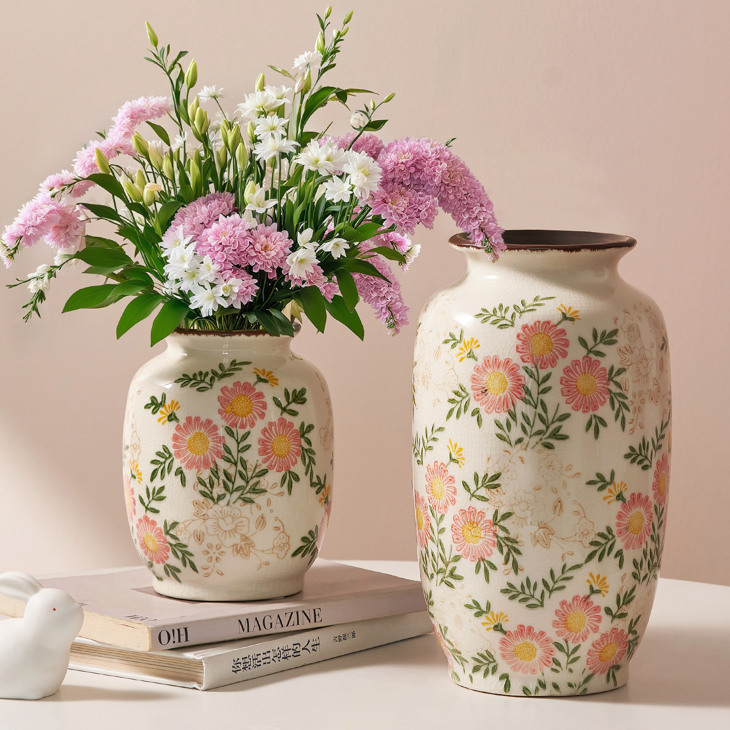 复古花瓶陶瓷高级感冰裂釉面