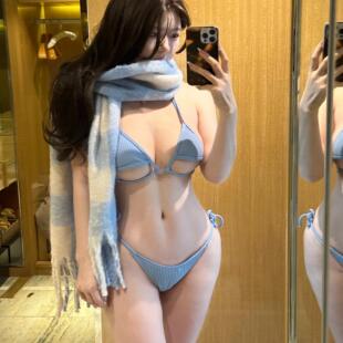 Musekiller南半球之神雾霾蓝泳衣女性感镂空比基尼高级感分体纯欲
