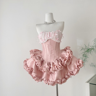 法式 蓬蓬裙高级生日party轻礼服 抹胸蝴蝶结鱼骨收腰约会公主短款