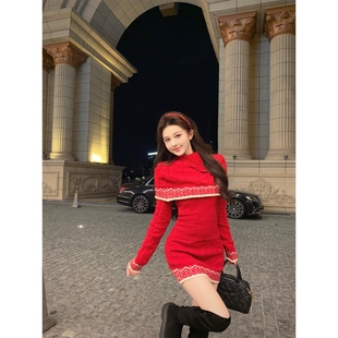 3色 针织三件套装 Sweet草莓女孩人鱼 费尔岛提花圣诞新年时尚