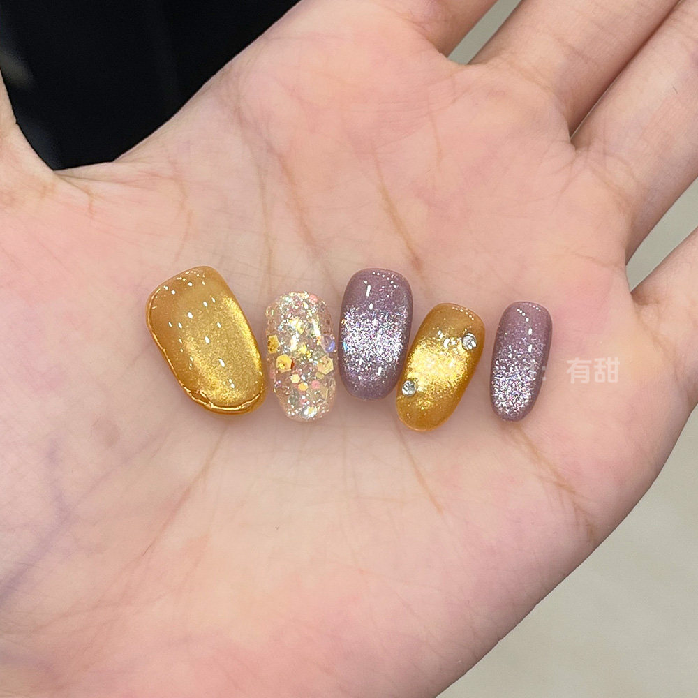 金色猫眼穿戴甲短款纯手工绝美指甲贴片2025新款高级感穿戴款美甲,彩妆/香水/美妆工具,穿戴甲/甲片,淘宝优惠券,粉丝福利购,淘宝优惠卷