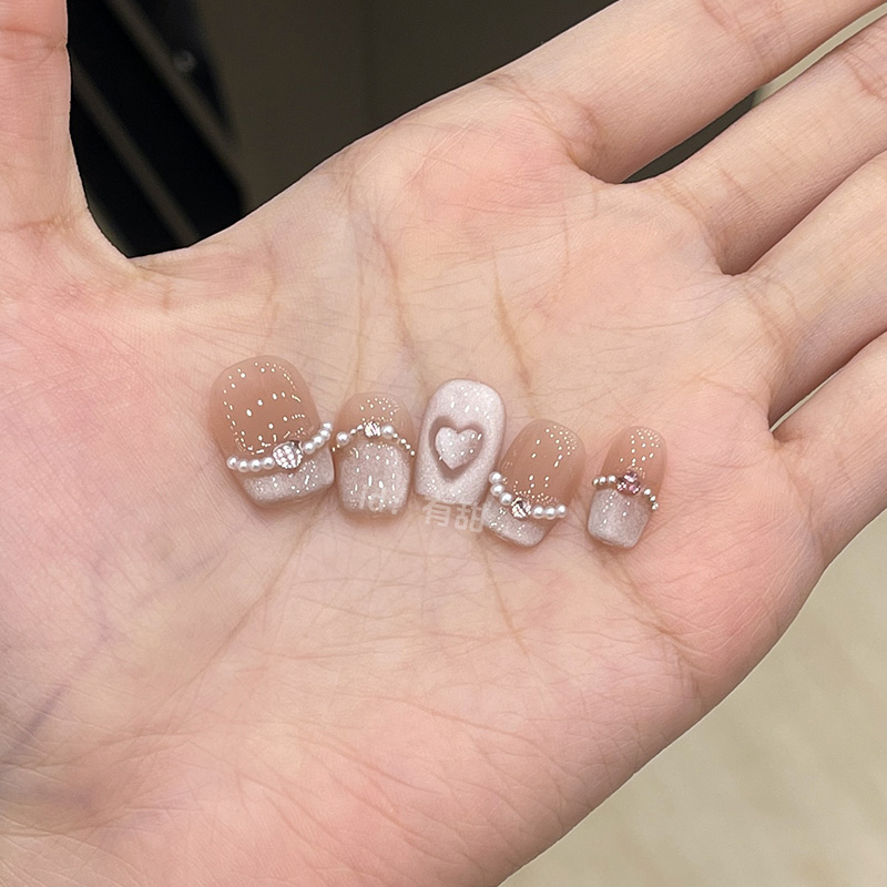 法式猫眼穿戴甲豆豆款纯手工爱心穿戴美甲春日高级感短款指甲贴片