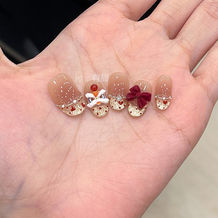 醒狮穿戴甲短款纯手工法式猫眼穿戴美甲2025新年款超显白指甲贴片