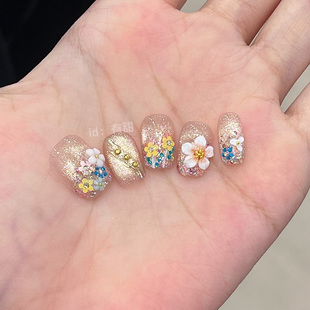 猫眼穿戴甲短款 轻奢短甲 纯手工雕花穿戴美甲春夏高质量爆款 豆豆款