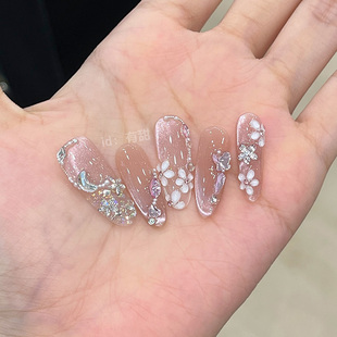 绝美穿戴甲长款 新娘婚甲 春夏手工高质量轻奢穿戴式 美甲2025新年款
