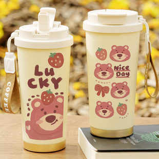 Lotso草莓熊保温杯大容量新款女生可爱水杯学生便携双饮吸管杯子
