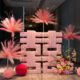 婚房布置套装结婚装饰酒店卧室红蓝喜庆布艺喜字婚礼氛围感摆件