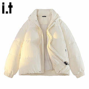 it FIVE CM立领短款羽绒服男女同款冬季加厚保暖米白色面包服外套
