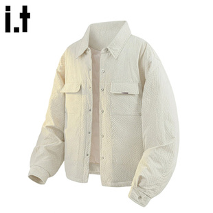 it FIVE CM工装羽绒服男冬季新款保暖加厚米白色翻领短款休闲外套