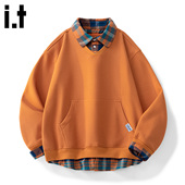 学院风假两件重磅情侣外套 秋冬款 FIVE CM重磅华夫格卫衣男款