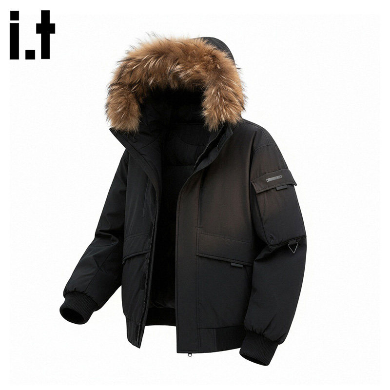 it FIVE CM工装羽绒服男冬季时尚貉子毛领潮流加厚保暖情侣派克服