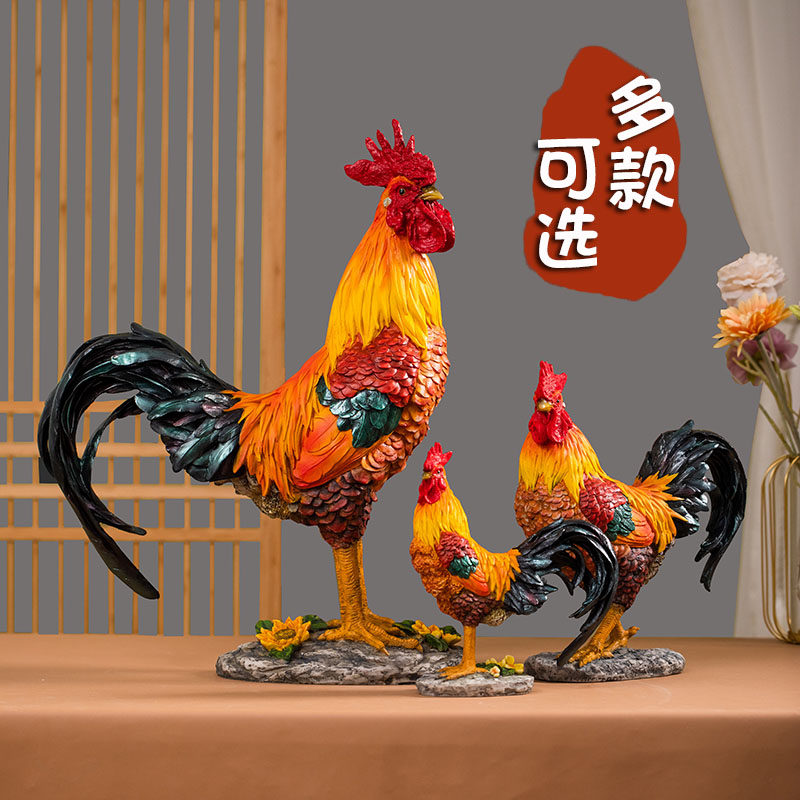 原创彷真大公鸡摆件家居生肖鸡新中式玄关母鸡摆设客厅吉祥工艺礼