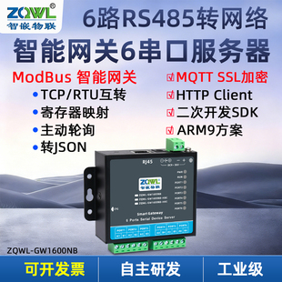 智嵌物联6路串口服务器rs485转以太网模块通讯mqtt/http串口转网络modbus tcp转rtu主动轮询数据采集