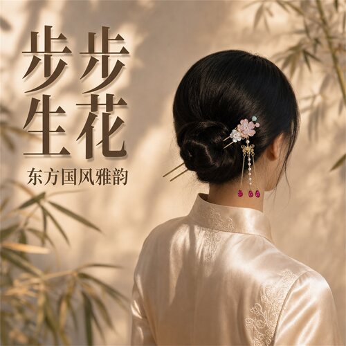 新中式粉花流苏步摇汉服古风马面裙配饰超仙发簪发钗汉服配饰品女