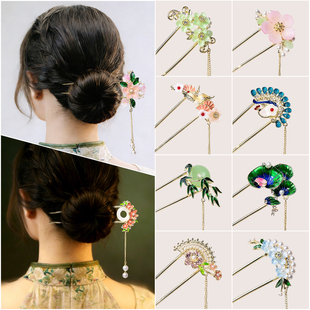 古风u型发簪金属簪子盘发日常汉服花朵发钗配饰百搭发饰品礼物女