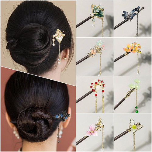 古风发簪仿黑檀木簪汉服头饰简约新中式盘头发旗袍发钗饰品礼物女