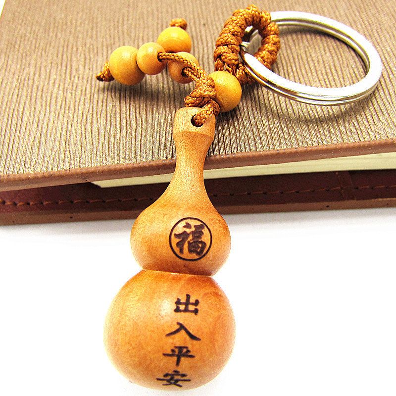 桃木精雕刻平安符桃木钥匙扣挂件 地摊货浮雕桃木锁匙扣厂家批发