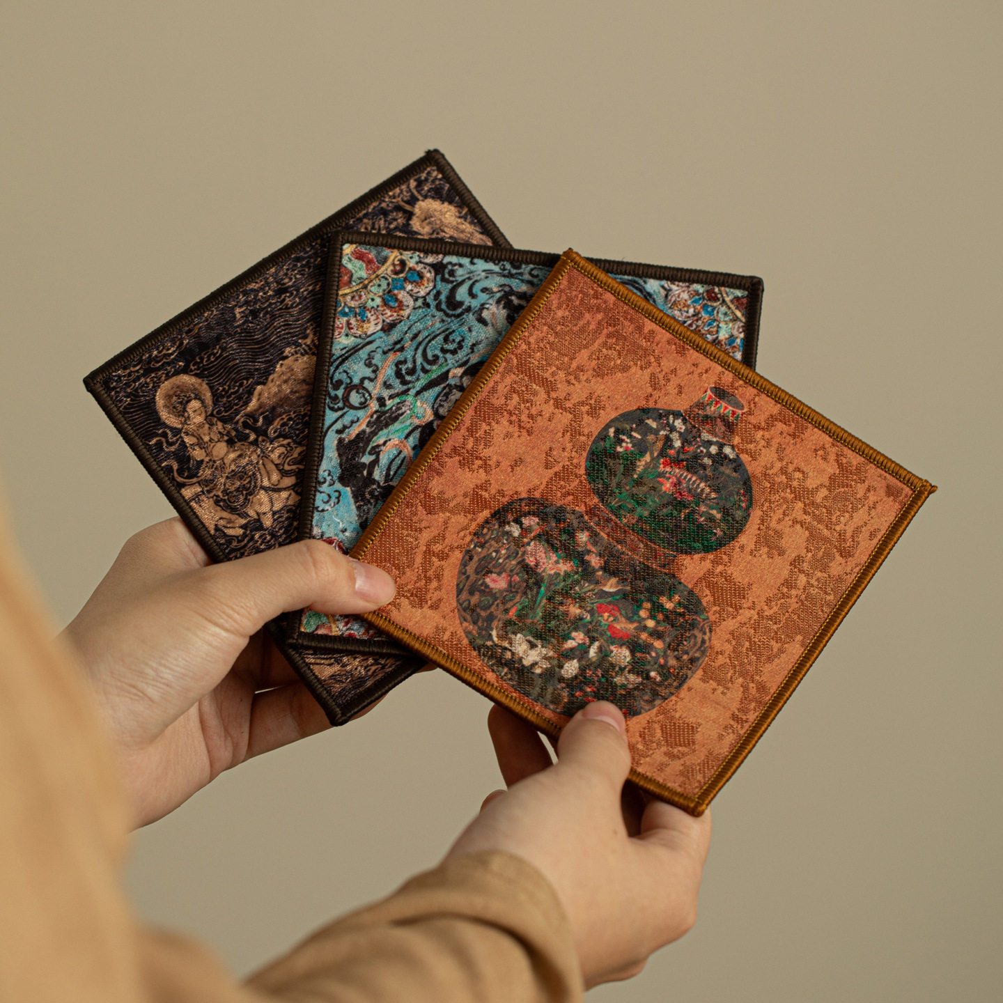 敦煌文创麂皮杯垫莫高窟茶布茶托盖碗茶壶布垫茶桌隔热布禅意复古