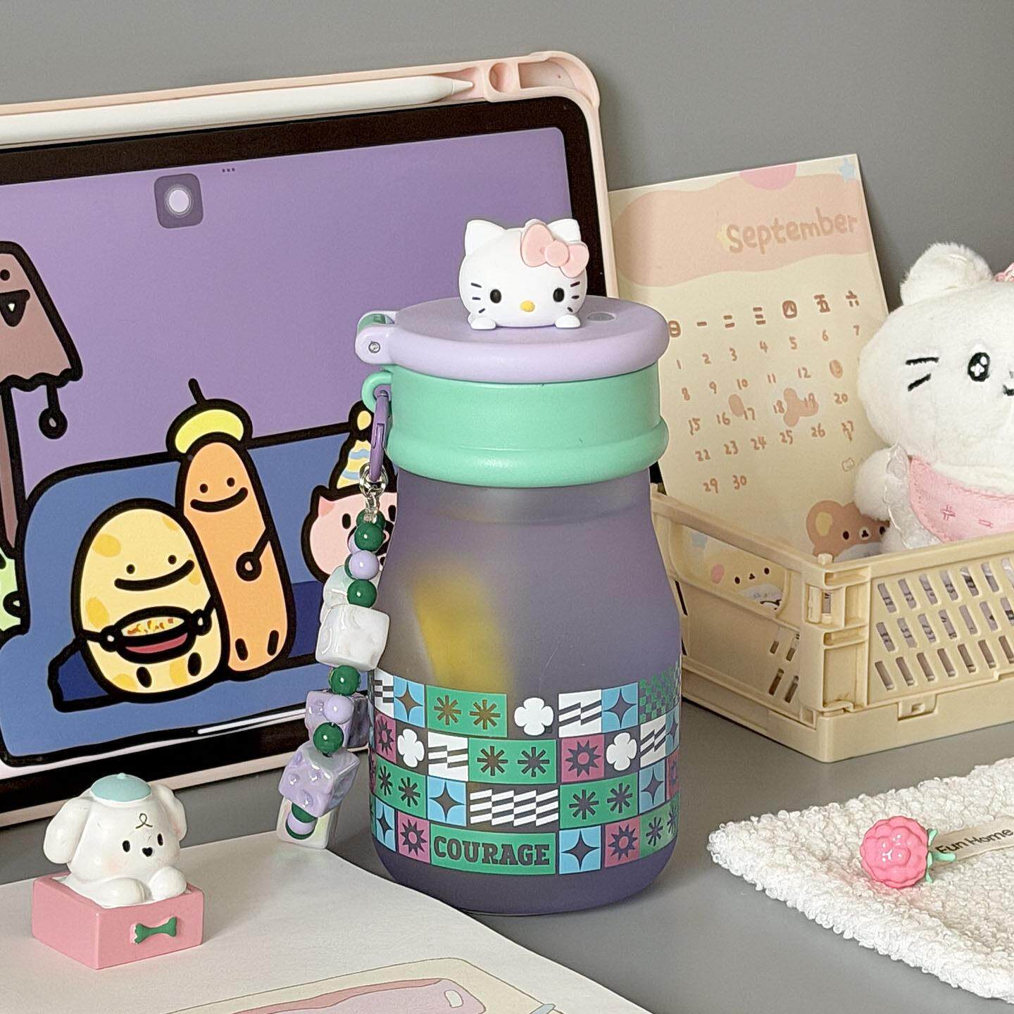 女生可爱小巧玻璃水杯带吸管学生上学专用高硼硅玻璃水杯外出便携