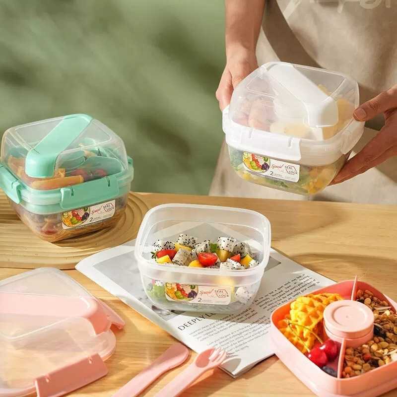 上班族减脂轻食沙拉饭盒食品级户外双层野餐盒带餐酱料水果便当盒