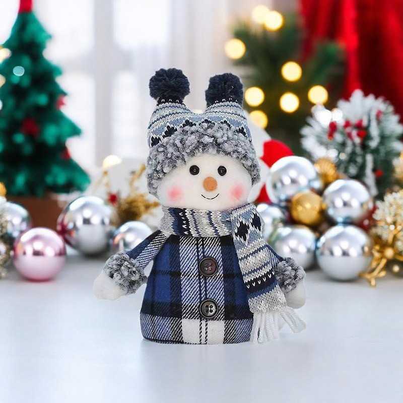 圣诞装饰公仔玩偶20cm可爱小雪人摆件蓝色毛绒布艺小娃娃布置礼物