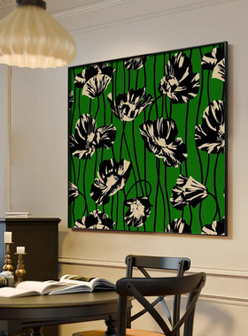 美式复古风抽象花卉玄关走廊装饰画卧室床头挂画绿色系高级壁画